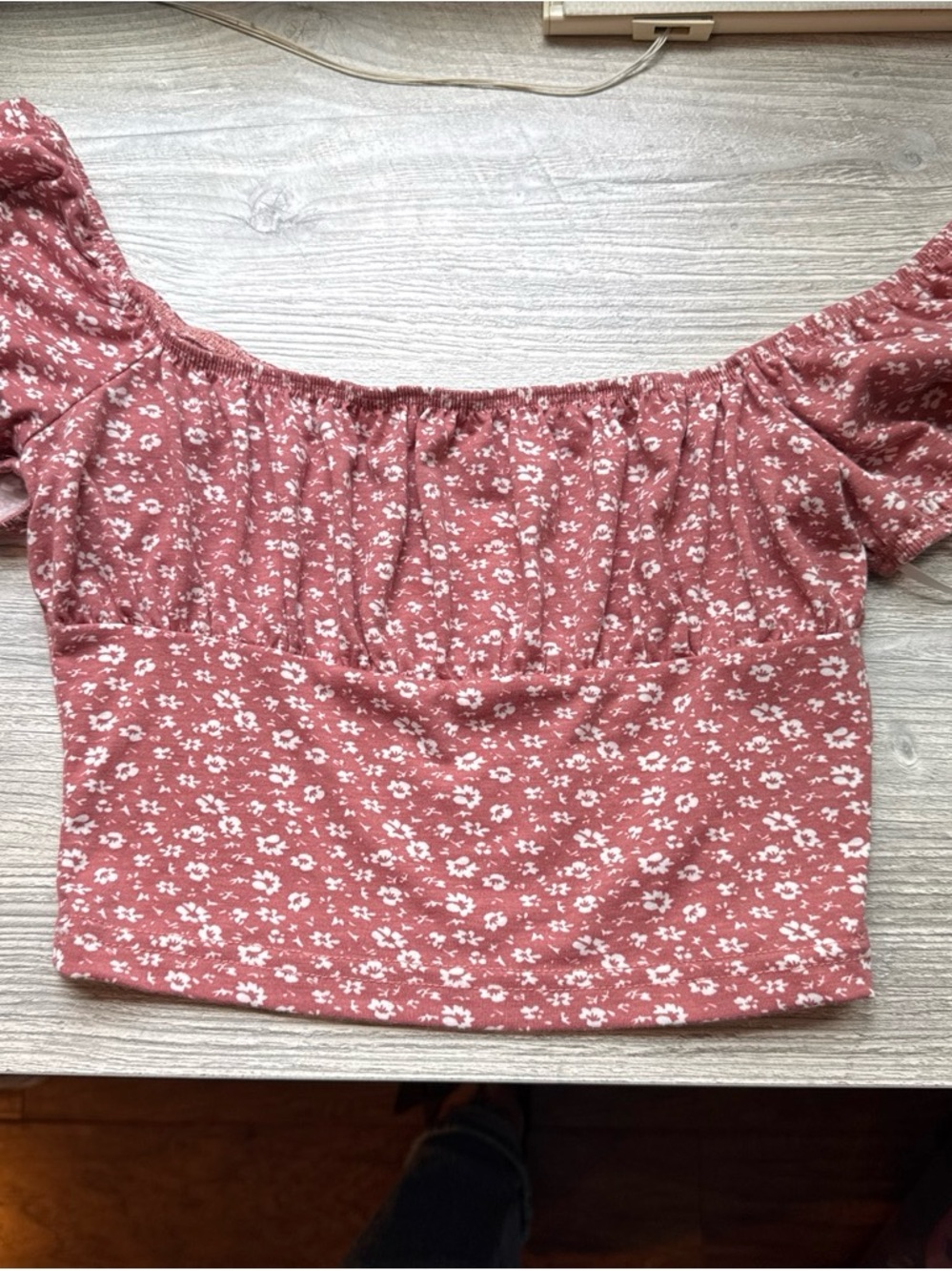 SHEIN Dusty Rose Floral Off-Shoulder Smocked Crop Top